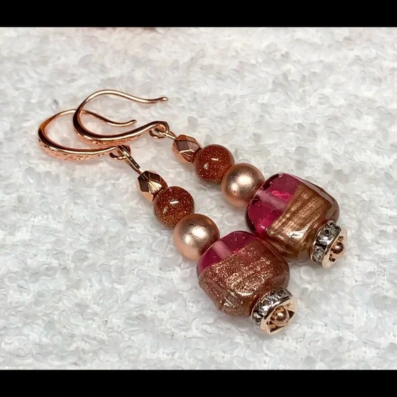 💋✨pretty murano/Italian glass and rose gold earrings - Picture 6 of 10